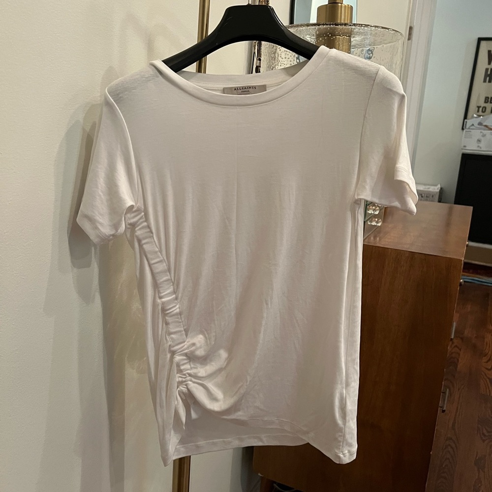 Allsaints white t-shirt with ruching detail size S